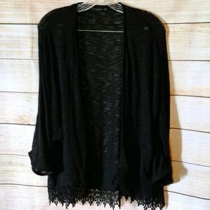 Attention Black Bat Wing Cardigan w/ Lace, 1X
